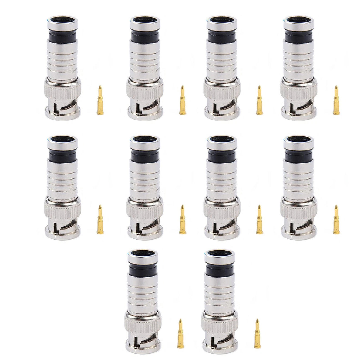 10PCS BNC Compression Connector Plug Adapter for CCTV RG6 Coax Cables