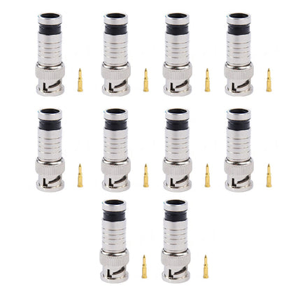 10PCS BNC Compression Connector Plug Adapter for CCTV RG6 Coax Cables