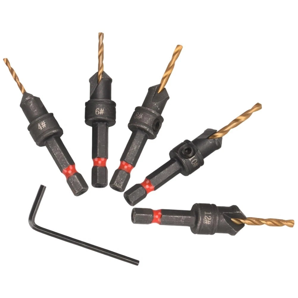 Countersunk Drill Bit Set with Hex Handle and Double Slot Design