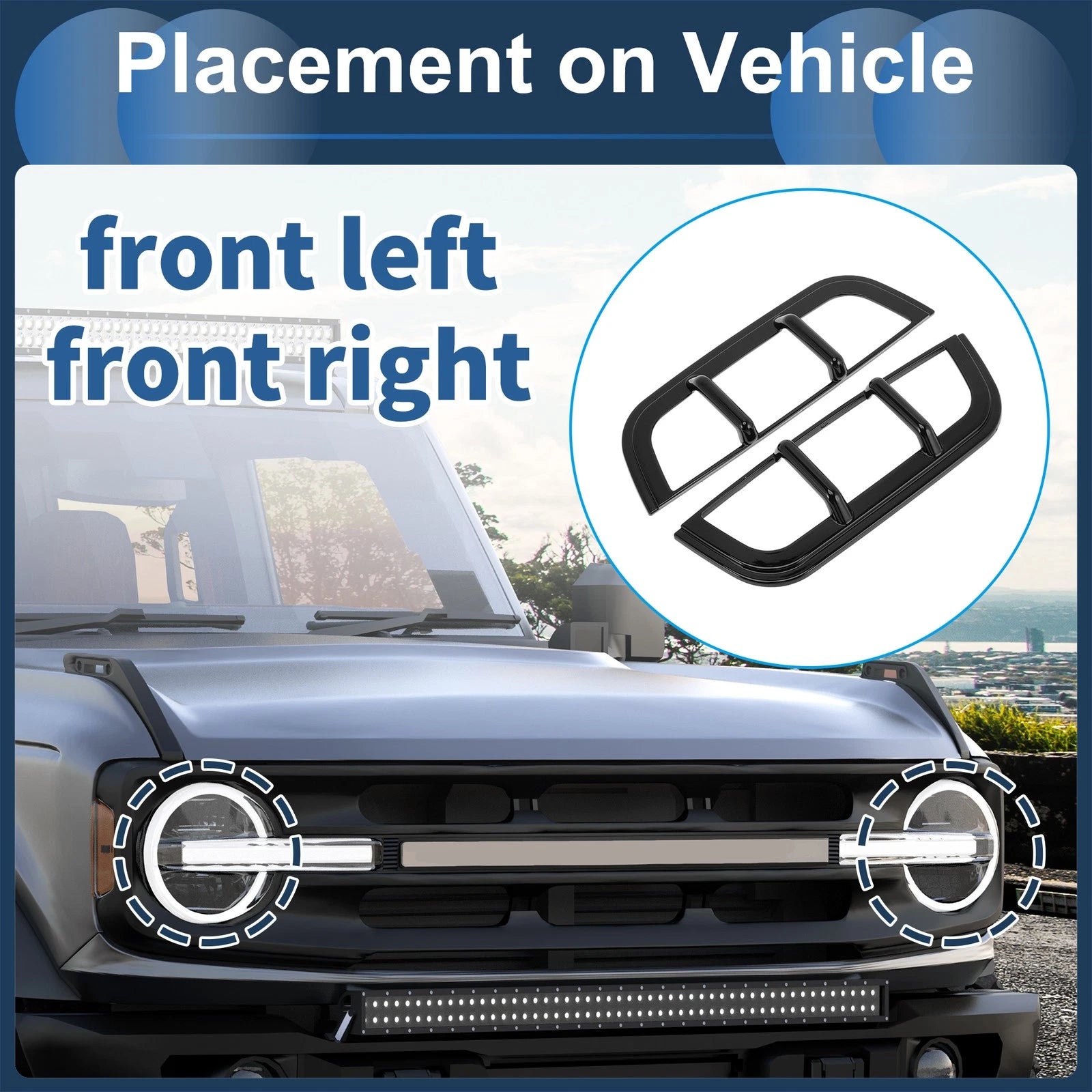 1 Pair Headlight Trim Bezel for Ford Bronco (1966–1996)