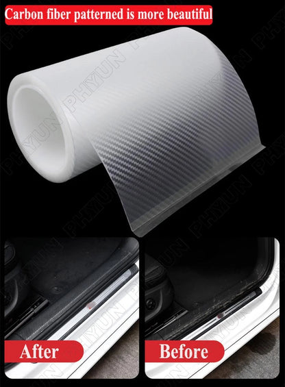 Carbon Fiber Patterned Clear Car Door Sill Sticker for