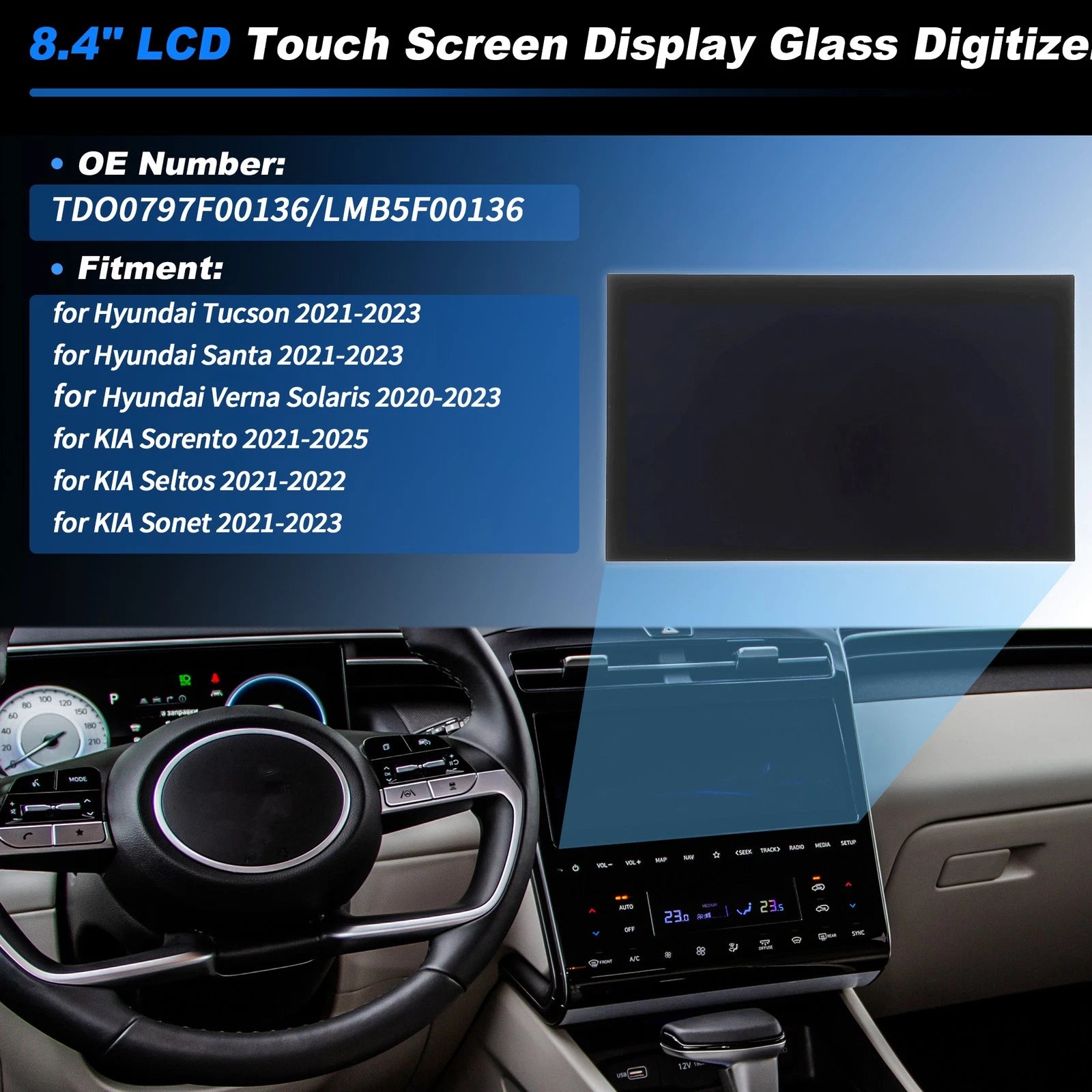 LCD Touch Screen Glass Digitizer Replacement for Hyundai Tucson (2021–2023)