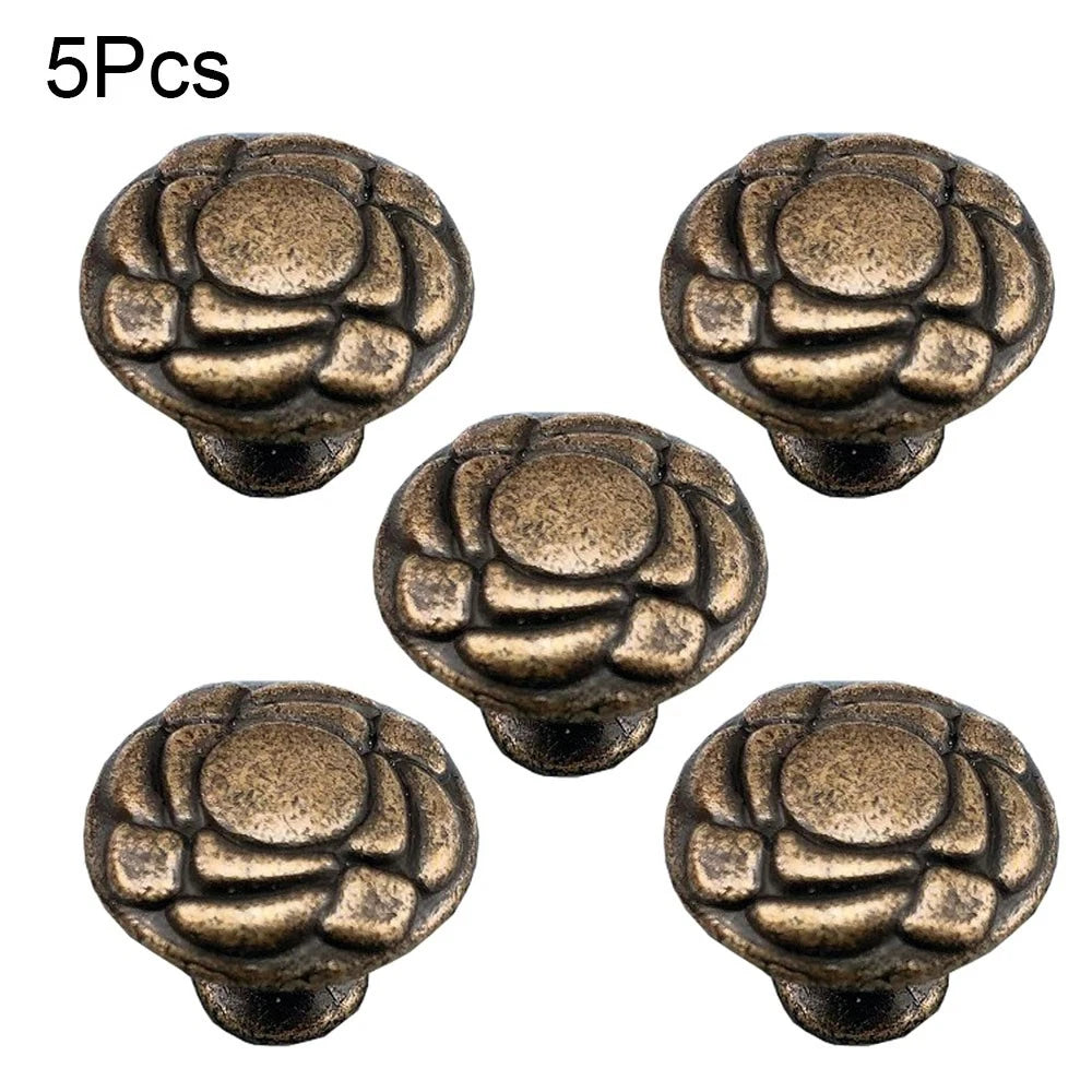 5Pcs Antique Flower Handle Knob Pull for Cabinet Drawer Jewelry Box