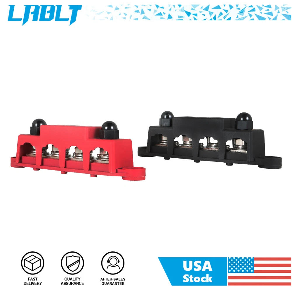 2X Red & Black 4 Post Busbar Power Distribution 12V 250A 5/16"