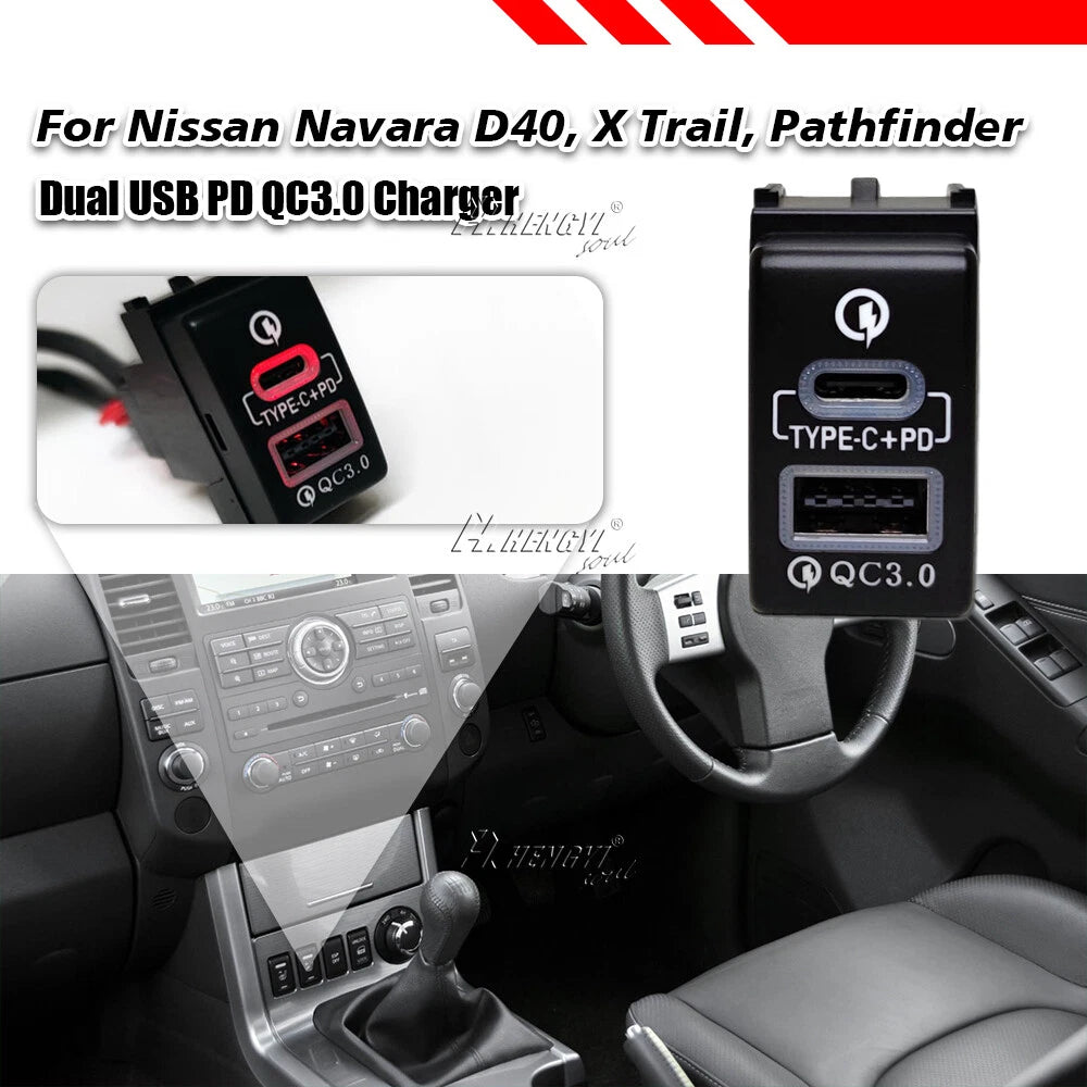 USB QC3.0 Charger PD for Nissan Altima Sentra X-Trail Infiniti QX50 QX56 G37