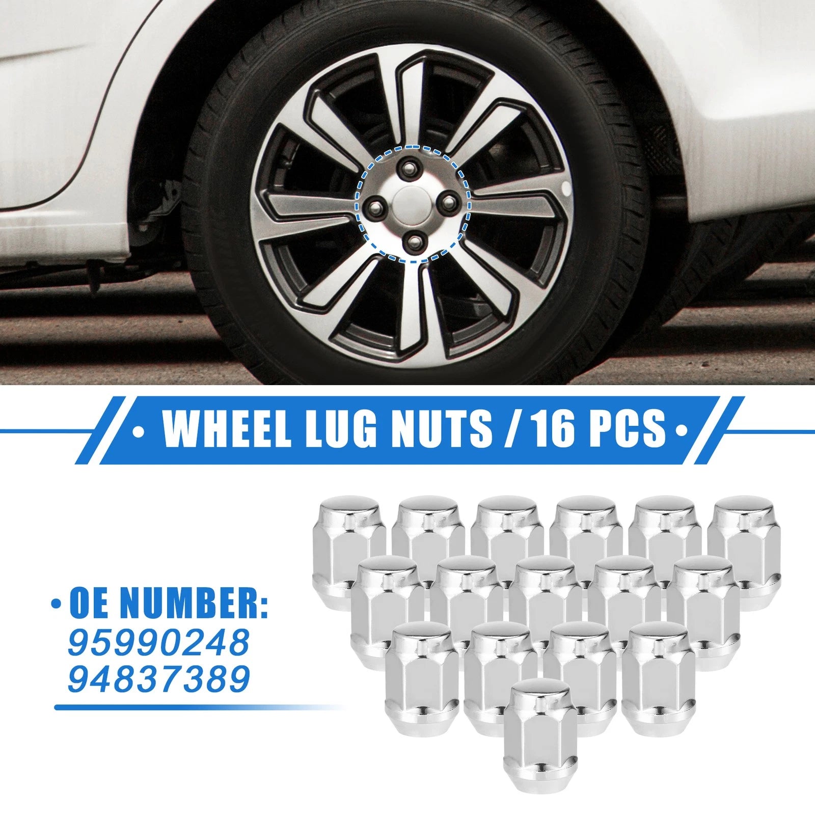 Wheel Lug Nuts Set 16 Piece for Suzuki Forenza 2004–2008