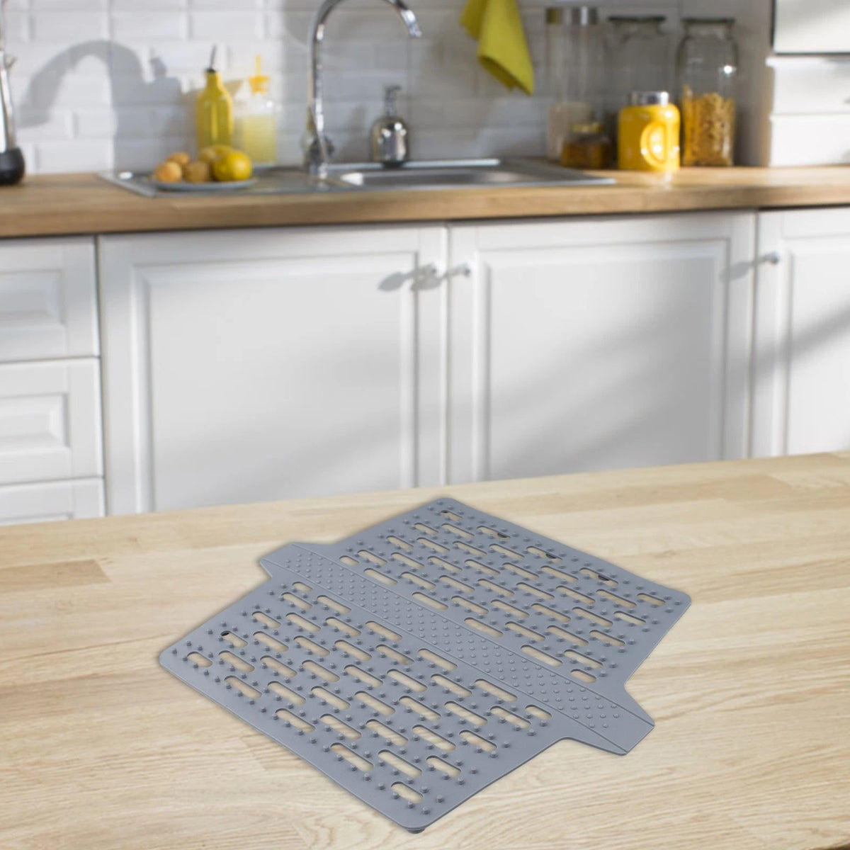 Silicone Saddle Mat for Double Kitchen Sinks (Efficient Drainage Design)