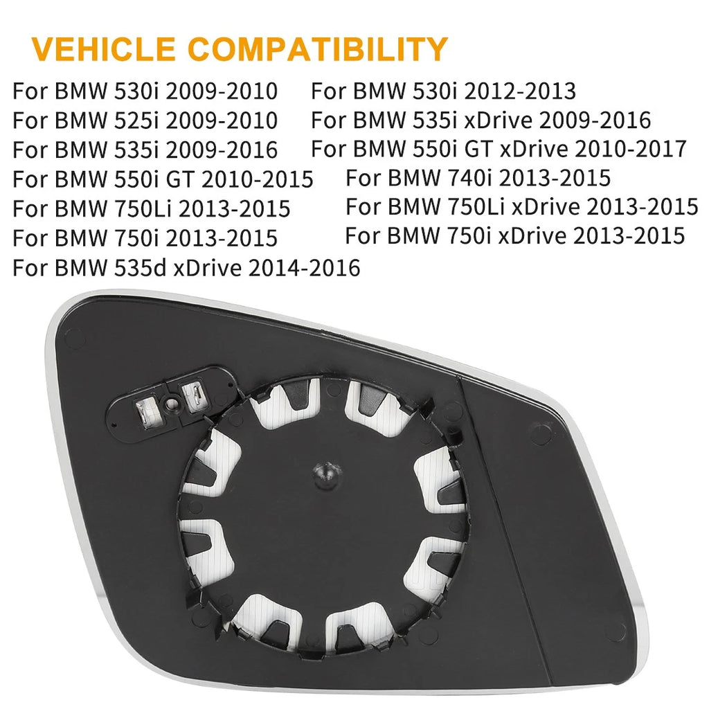 Left Rearview Mirror Glass Heated with Backing Plate for BMW 750i (2013–2015)