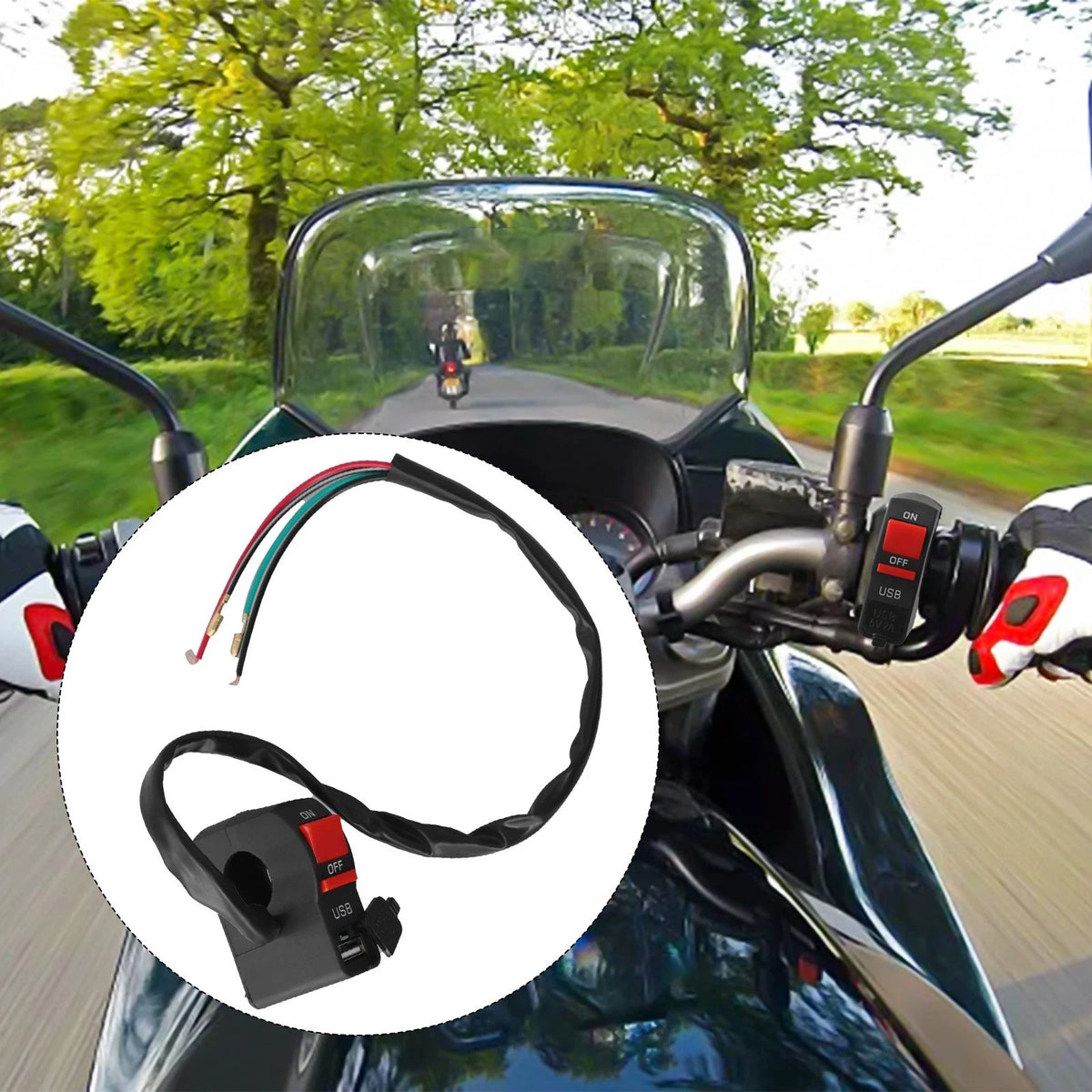 Efficient USB Charging Solution with Integrated Headlight Switch for Bikes