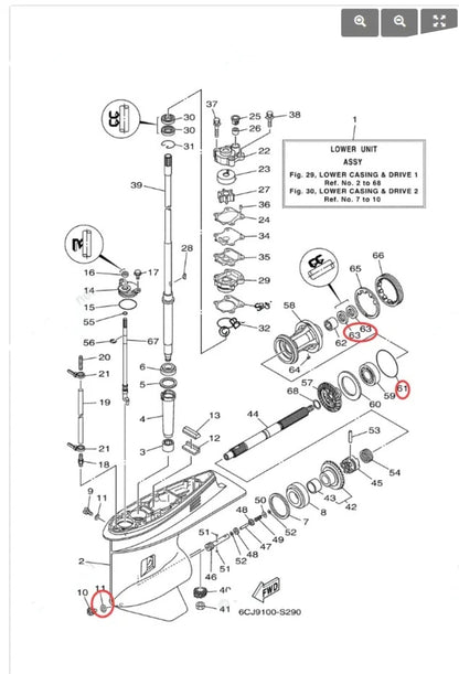 Lower Unit Gearcase Seal Kit for Yamaha 4Stroke Outboard (93101-25M03, 90430-08003)