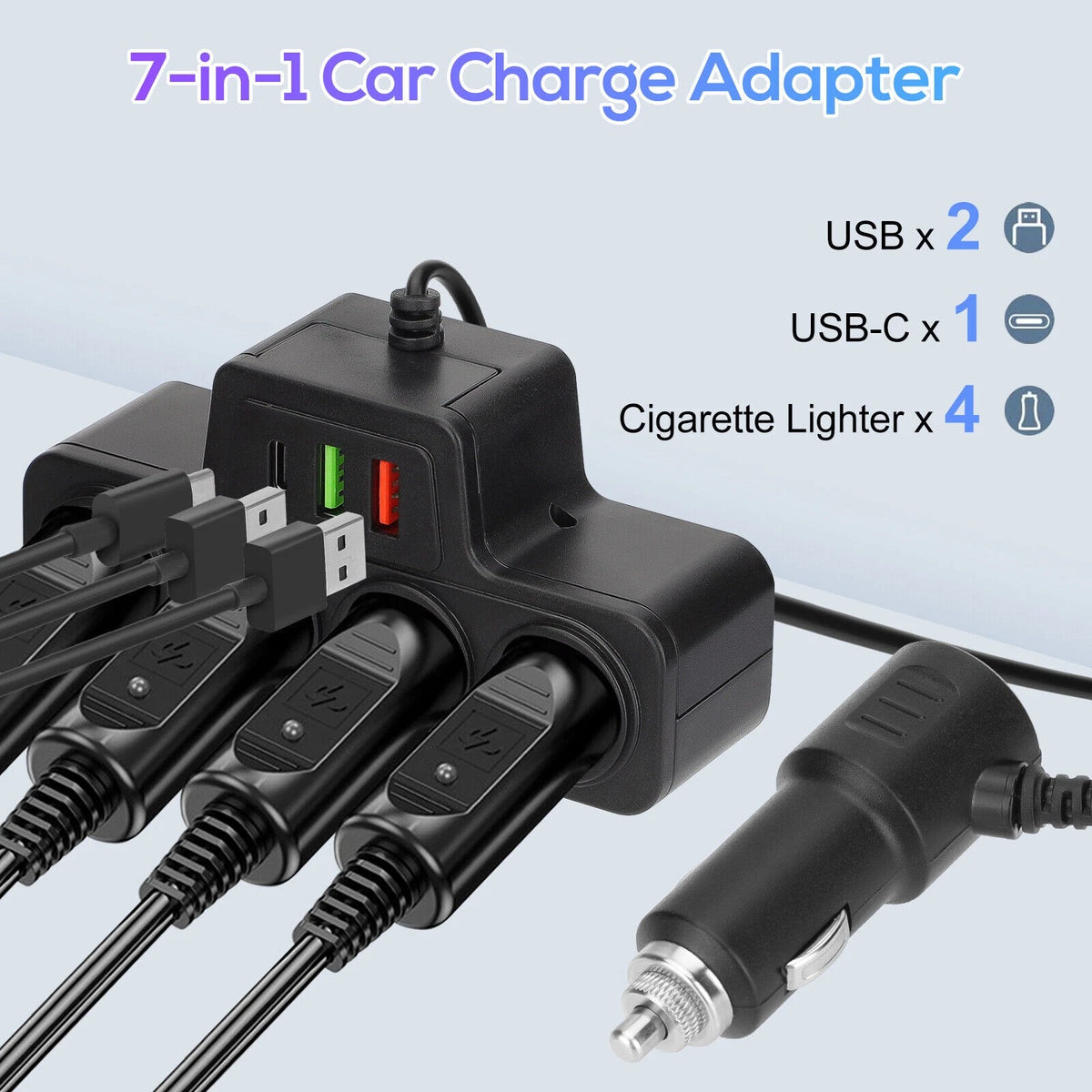 4-Socket Car Cigarette Lighter Splitter USB Fast Charger Adapter Kit
