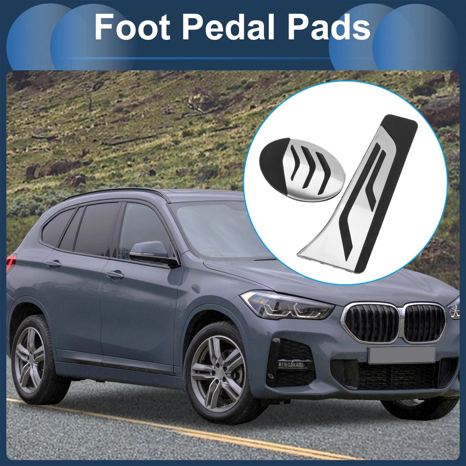 Automatic Footrest Pedal Covers Set for BMW X1 F48 (2016–2022) Silver Tone