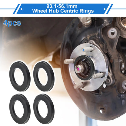 Set of 4 Wheel Hub Centric Rings for Car (93.1mm to 56.1mm) Black Polycarbonate