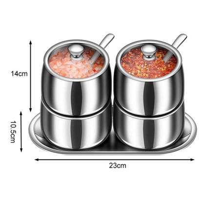 4 Piece Stainless Steel Spice Jar Set with Lids and Tray