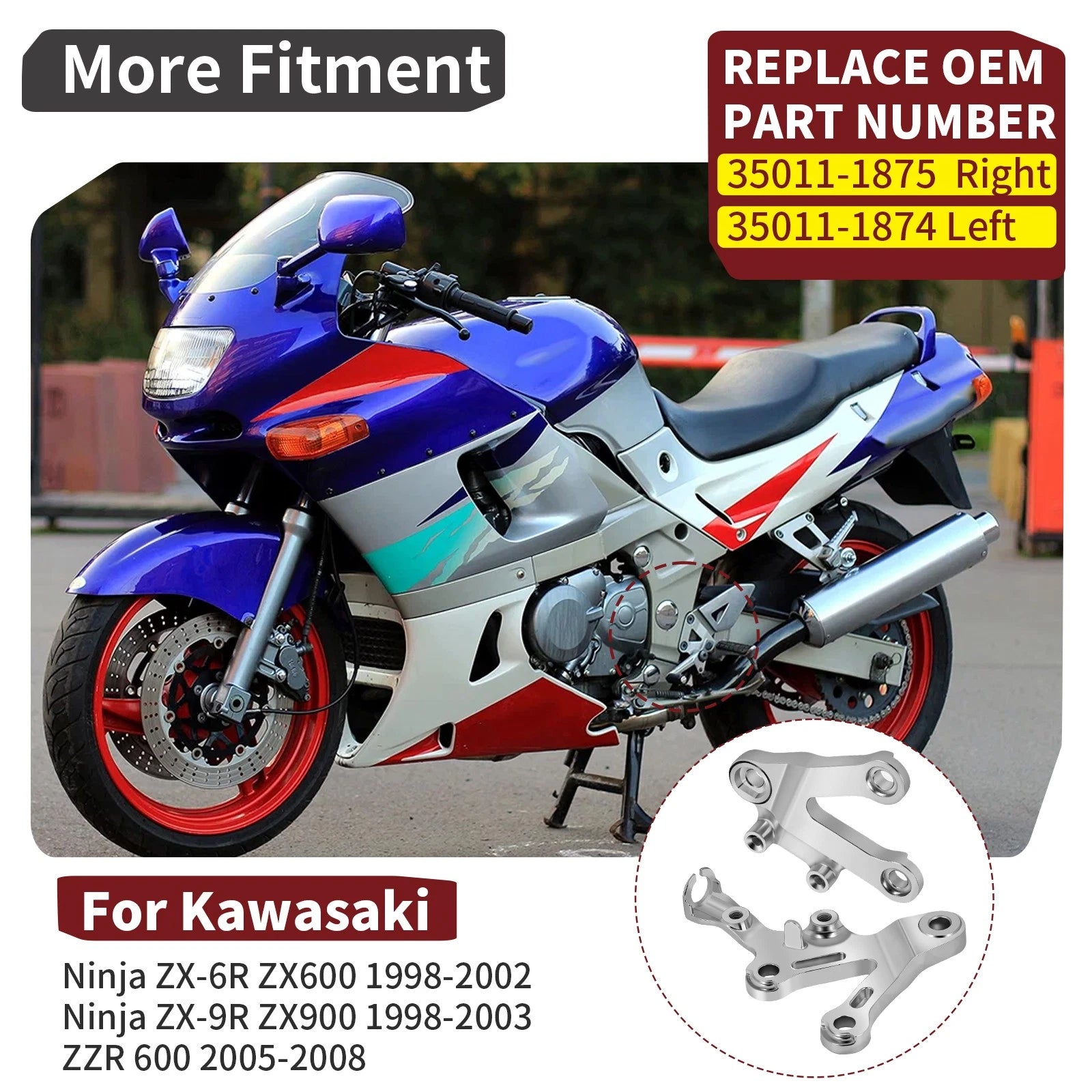 Front Foot Peg Step Mount for Kawasaki Ninja ZX-6R ZX600 ZX-9R ZX900 ZZR600 (1995–2008)
