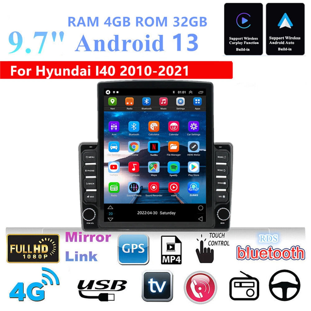 Carplay Stereo Radio GPS Head Unit 4+32GB for Hyundai i40 (2010–2021)