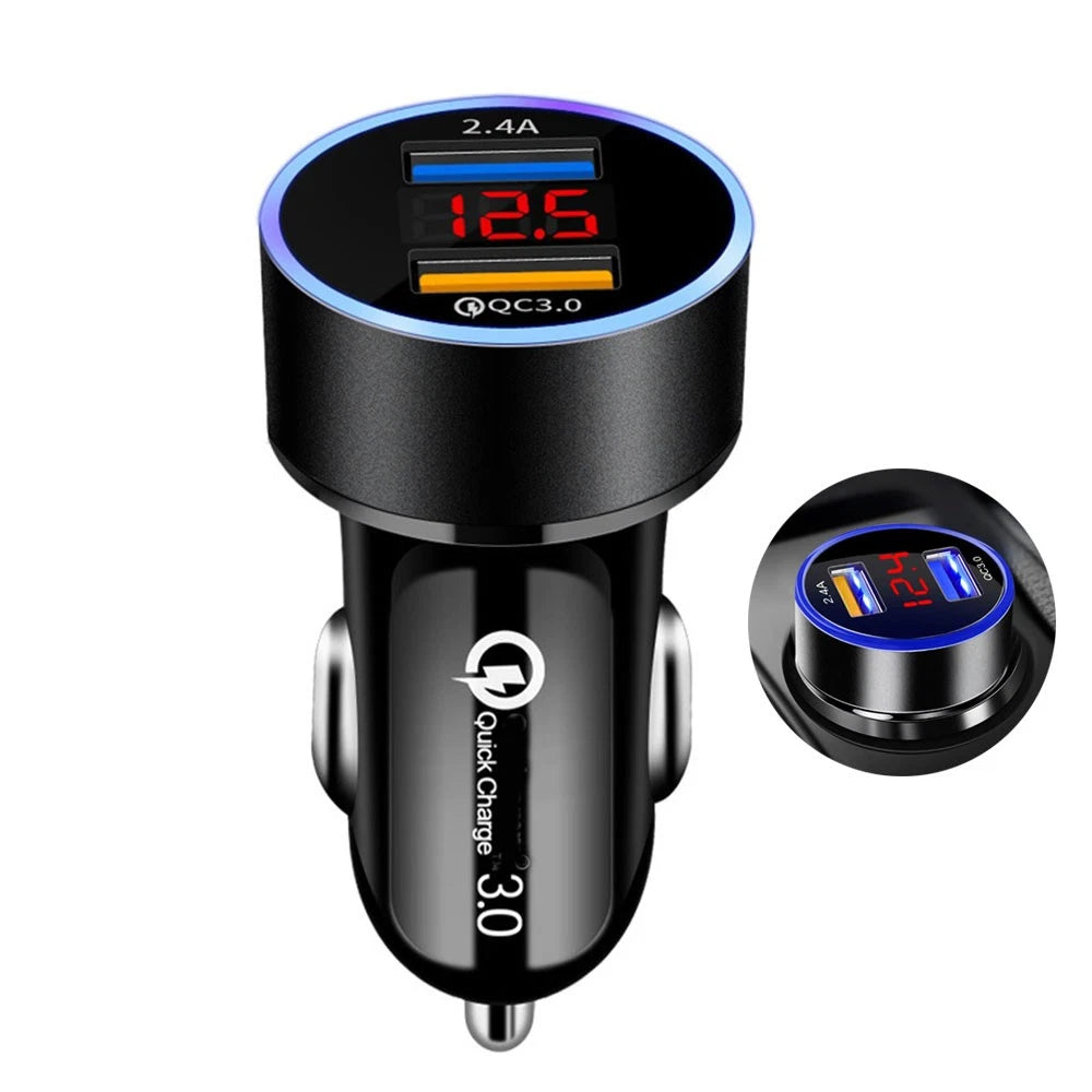 Dual USB Charger Cigarette Lighter Socket with LED Display QC3.0
