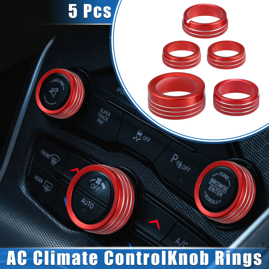 A C Climate Control Knob Ring Set for Chrysler 300 Dodge Challenger Red (5 pcs)