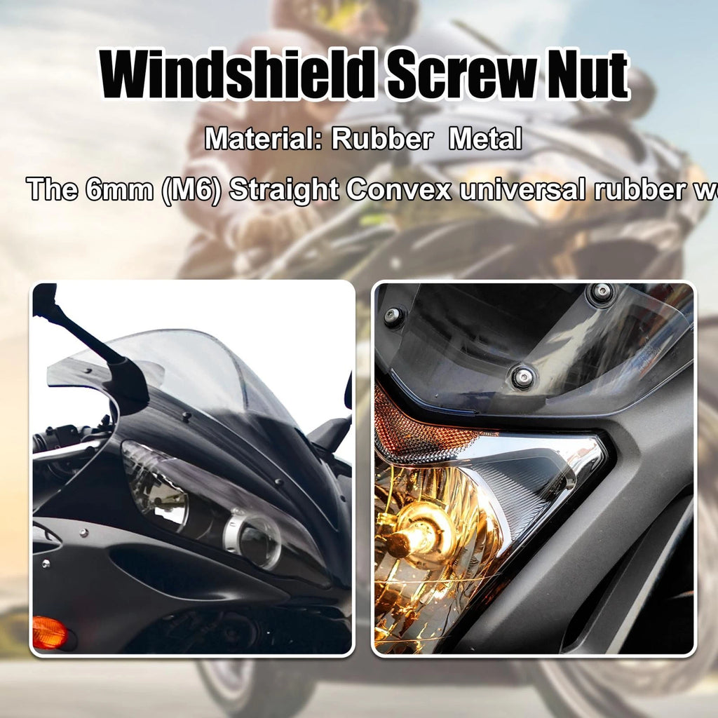 Windshield Screws Bolts Nuts Set for Motorcycle (M6) (10 Pieces) (Black)