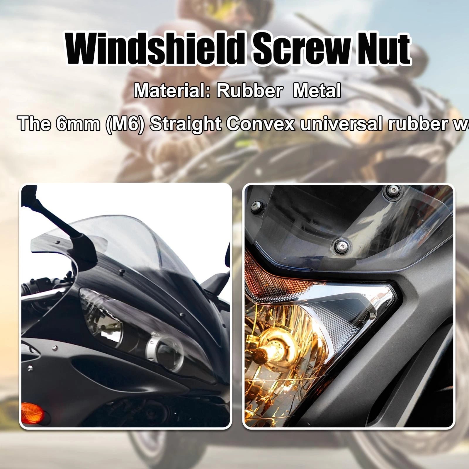 Windshield Screws Bolts Nuts Set for Motorcycle (M6) (10 Pieces) (Black)