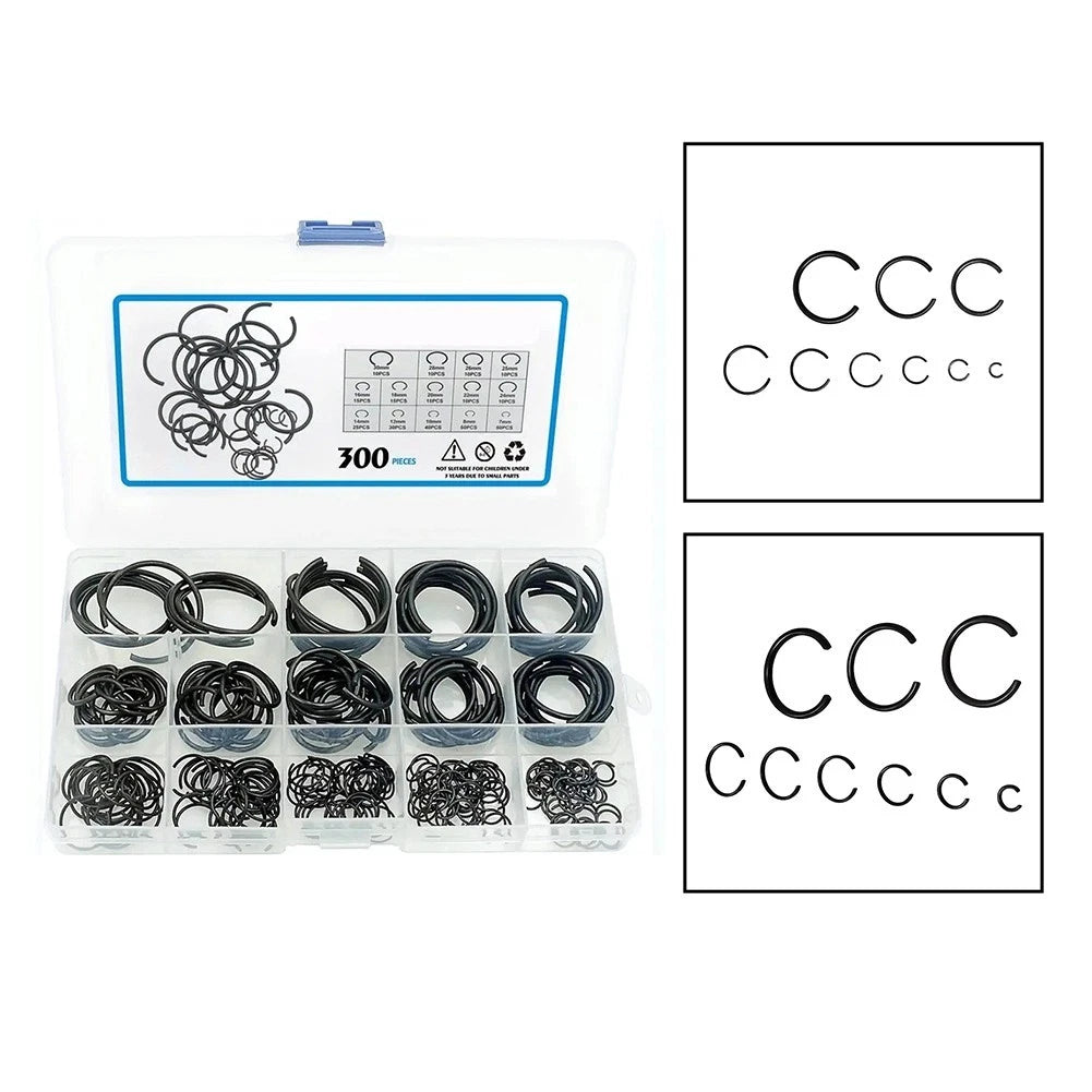 300PCS Carbon Steel Internal Snap Rings Set (7mm-20mm)
