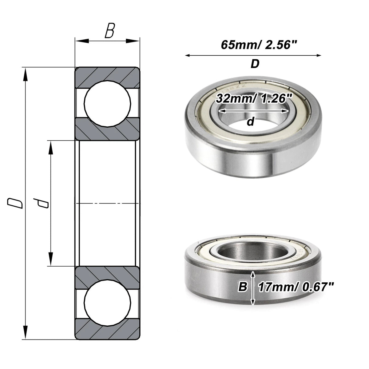 Deep Groove Ball Bearing 32x65x17mm for Scooter Skateboard (1 Pc)