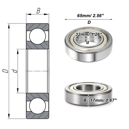 Deep Groove Ball Bearing 32x65x17mm for Scooter Skateboard (1 Pc)