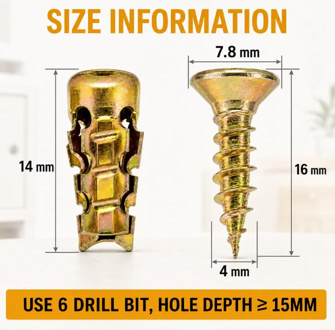 50x Short Expansion Screw for Cabinet Hinge Repair (Universal)