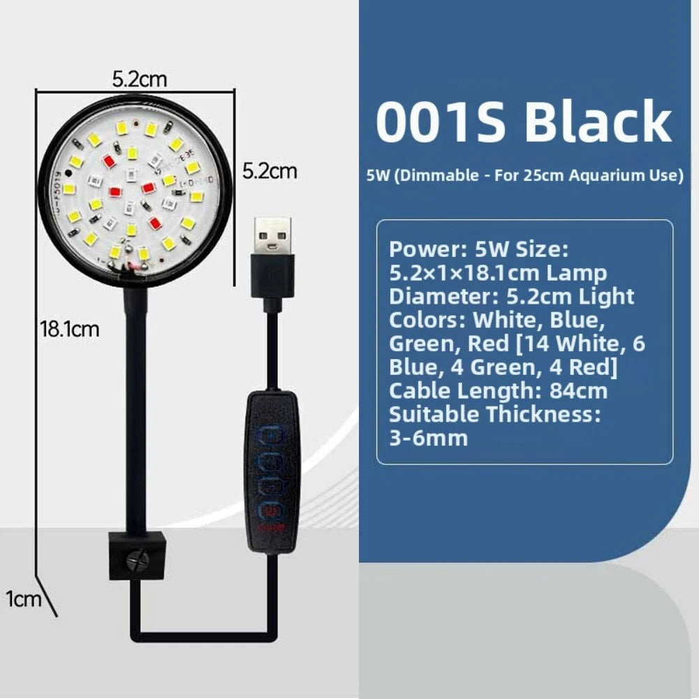 USB Powered Clip On Aquarium Light 5W 7W with 360 Degree Mount