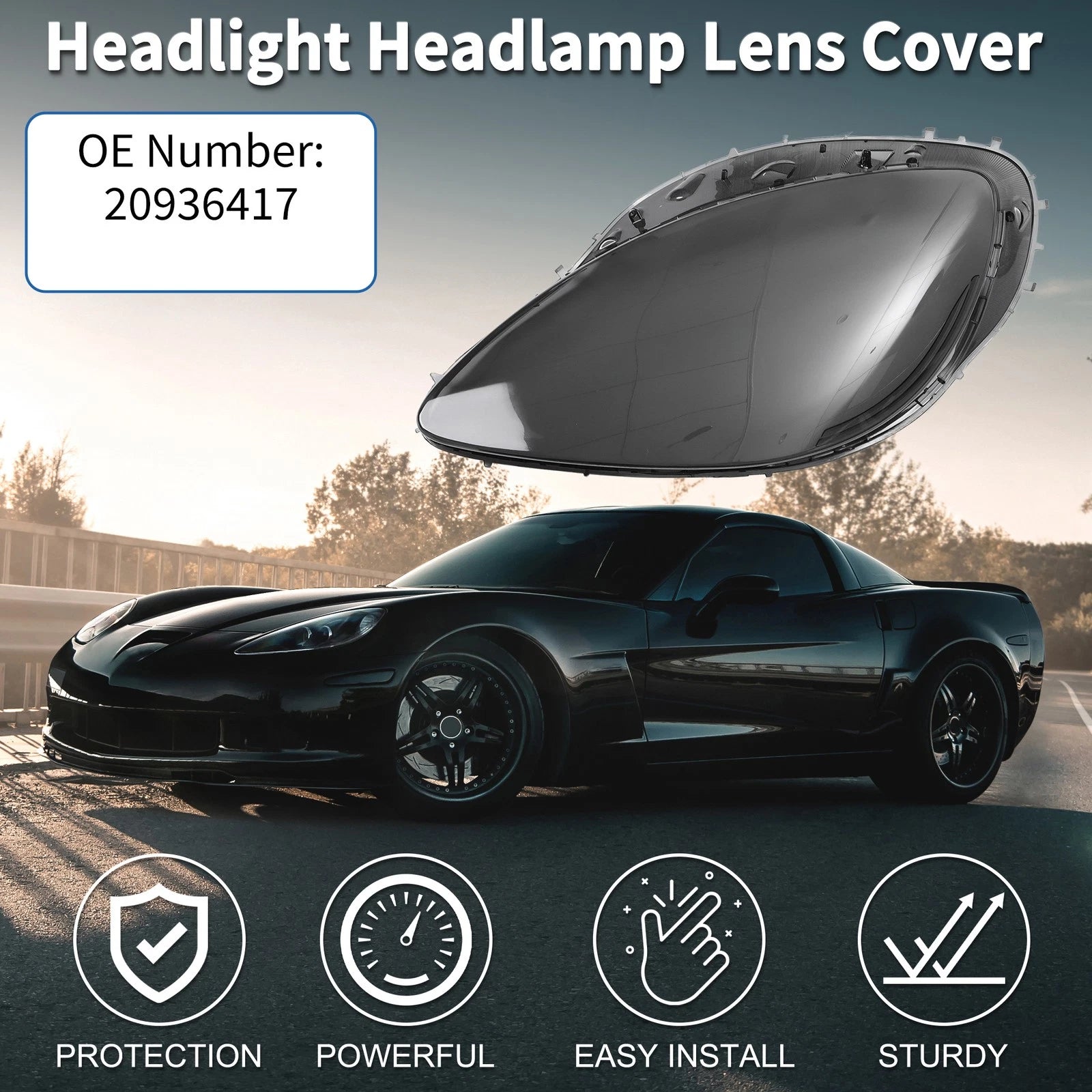 Headlight Lens Cover Front Left Replacement for Chevrolet Corvette C6 (2005–2013)