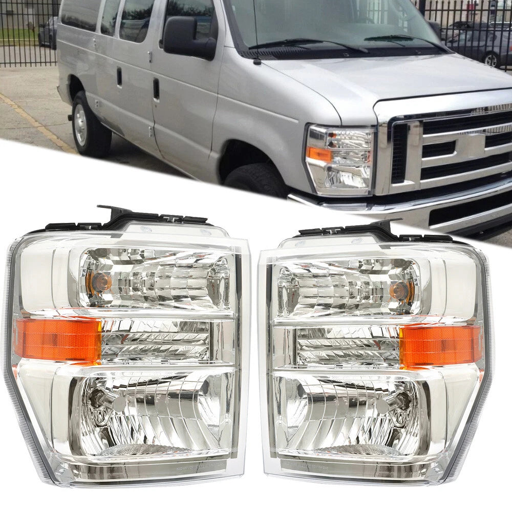 Headlight Assembly Set for Ford E150 E250 E350 E450 (2008–2014) Right + Left