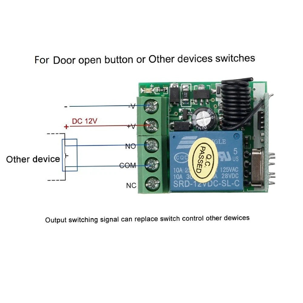 1-Channel Wireless RF Relay for Garage Door Control (12V)