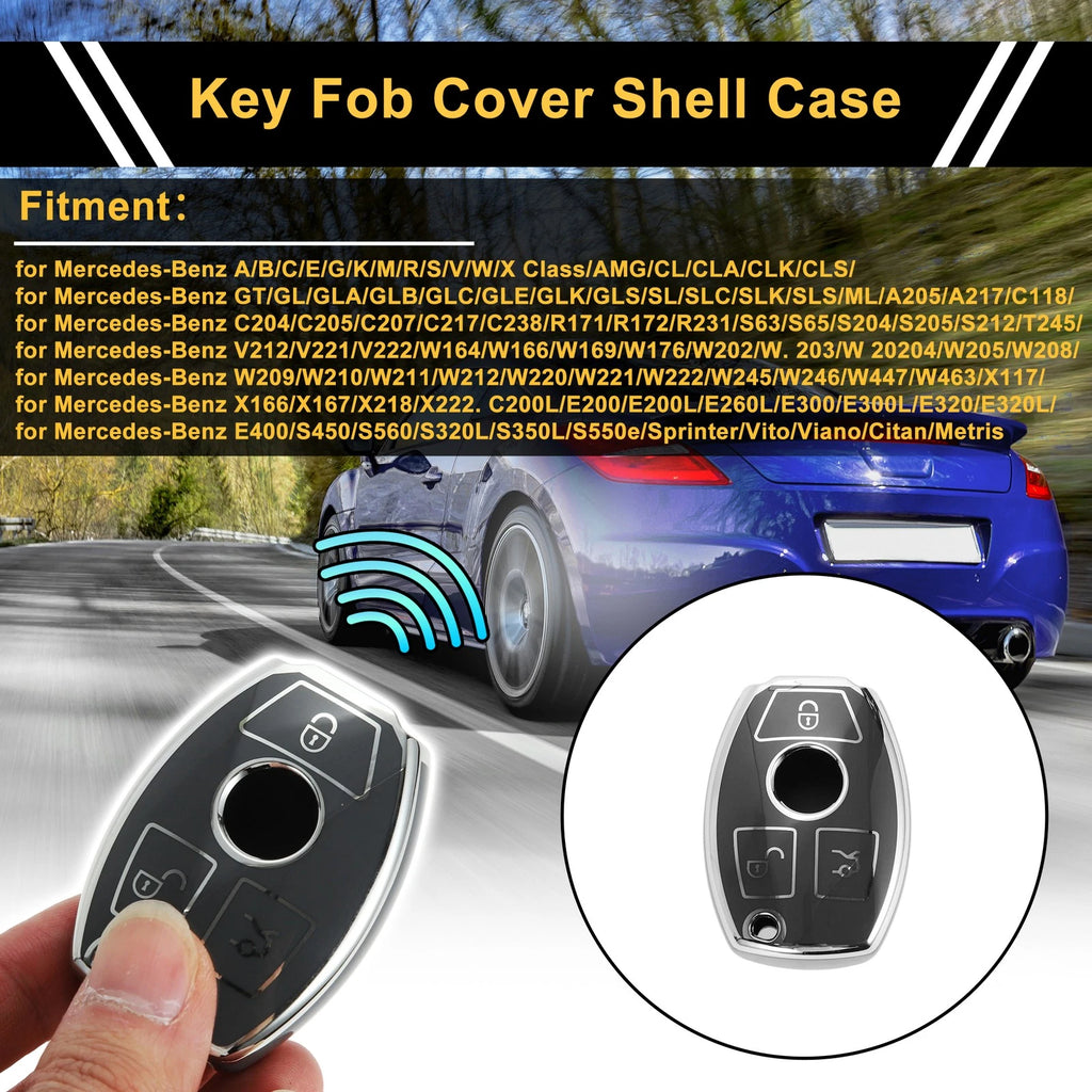 Key Case Cover Silicone TPU Gray Edge for Mercedes-Benz 3 Button (2000–2000)