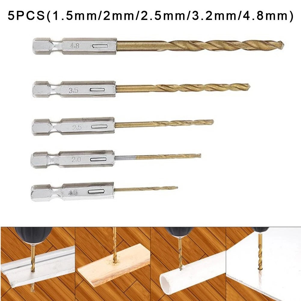 5pcs Titanium Drill Bit Set for Hex Drill (1/4 Inch)