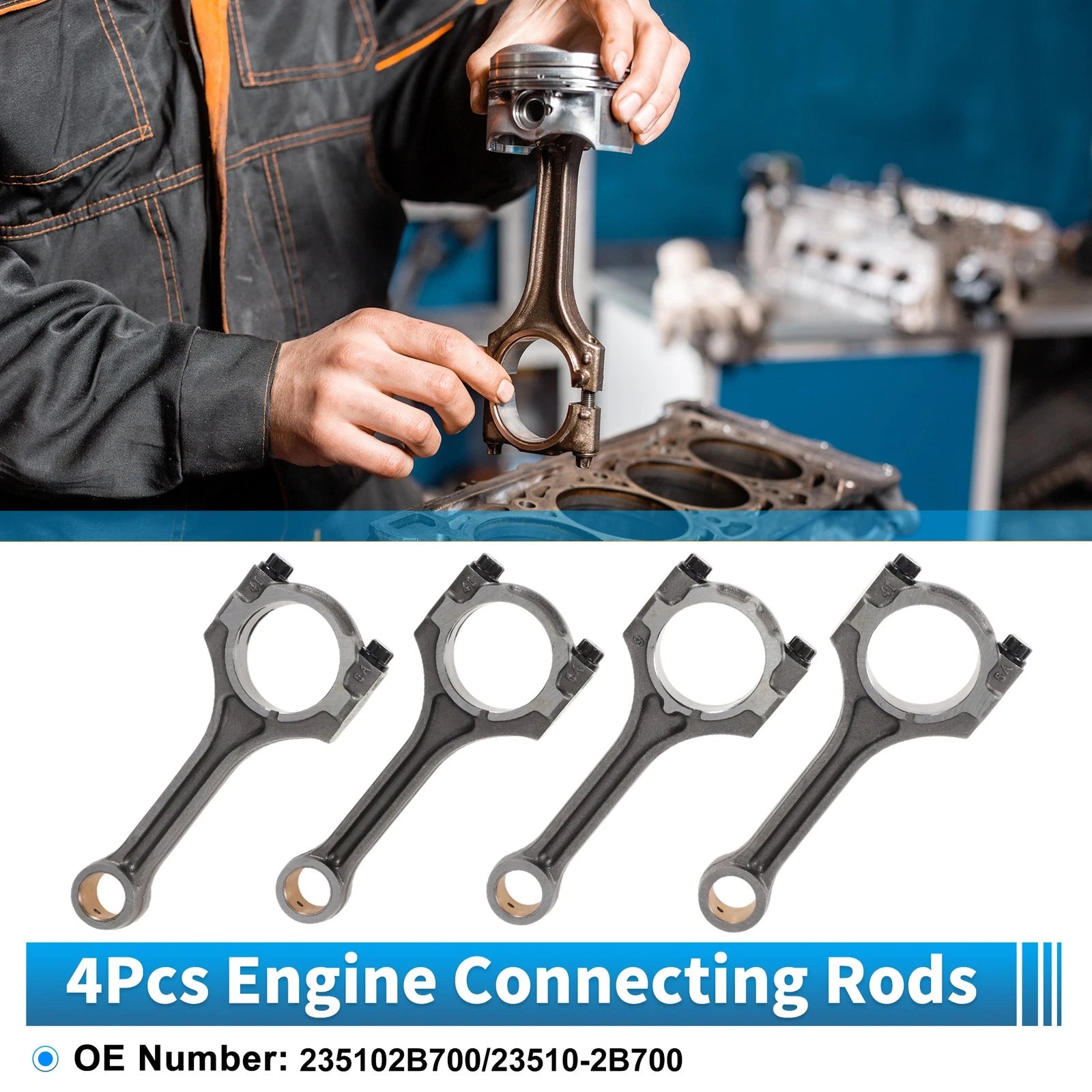 Engine Connecting Rod Set of 4 Replacement for Hyundai Veloster (2013–2021)