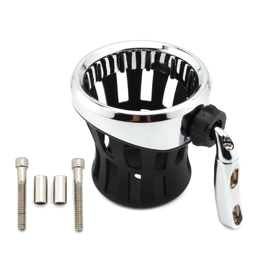 Universal Chrome Motorcycle Handlebar Cup Holder with Mesh Basket