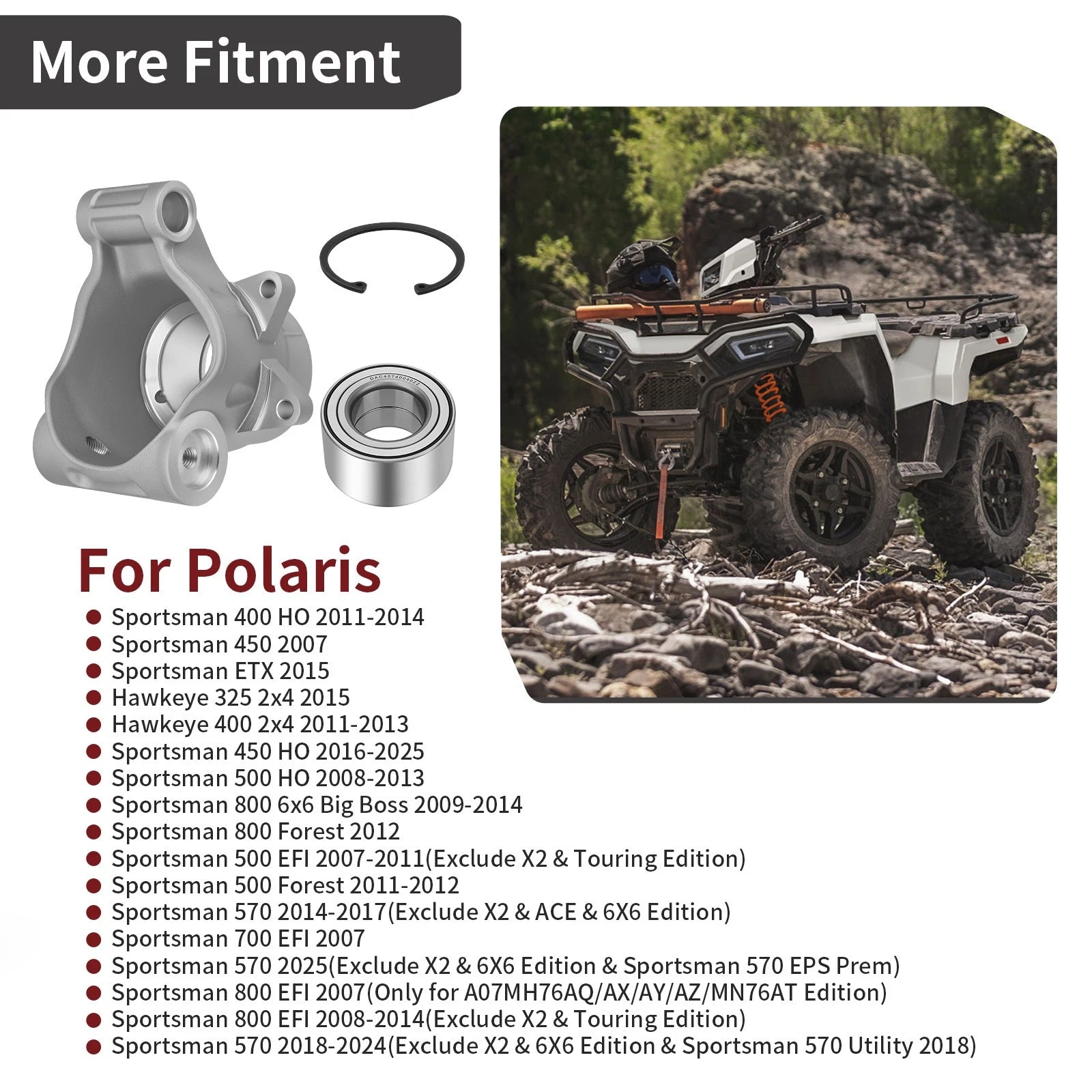 Rear Wheel Bearing Carrier + Clip for Polaris Sportsman 500 HO (2008–2013) 5135563