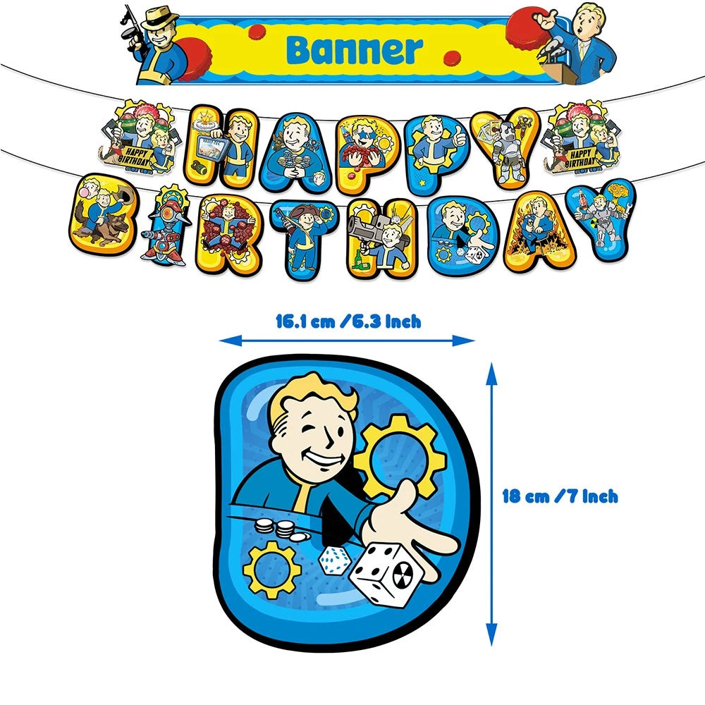 30pcs Fallout Birthday Party Supplies Include a Banner, Balloons, Cake Toppers