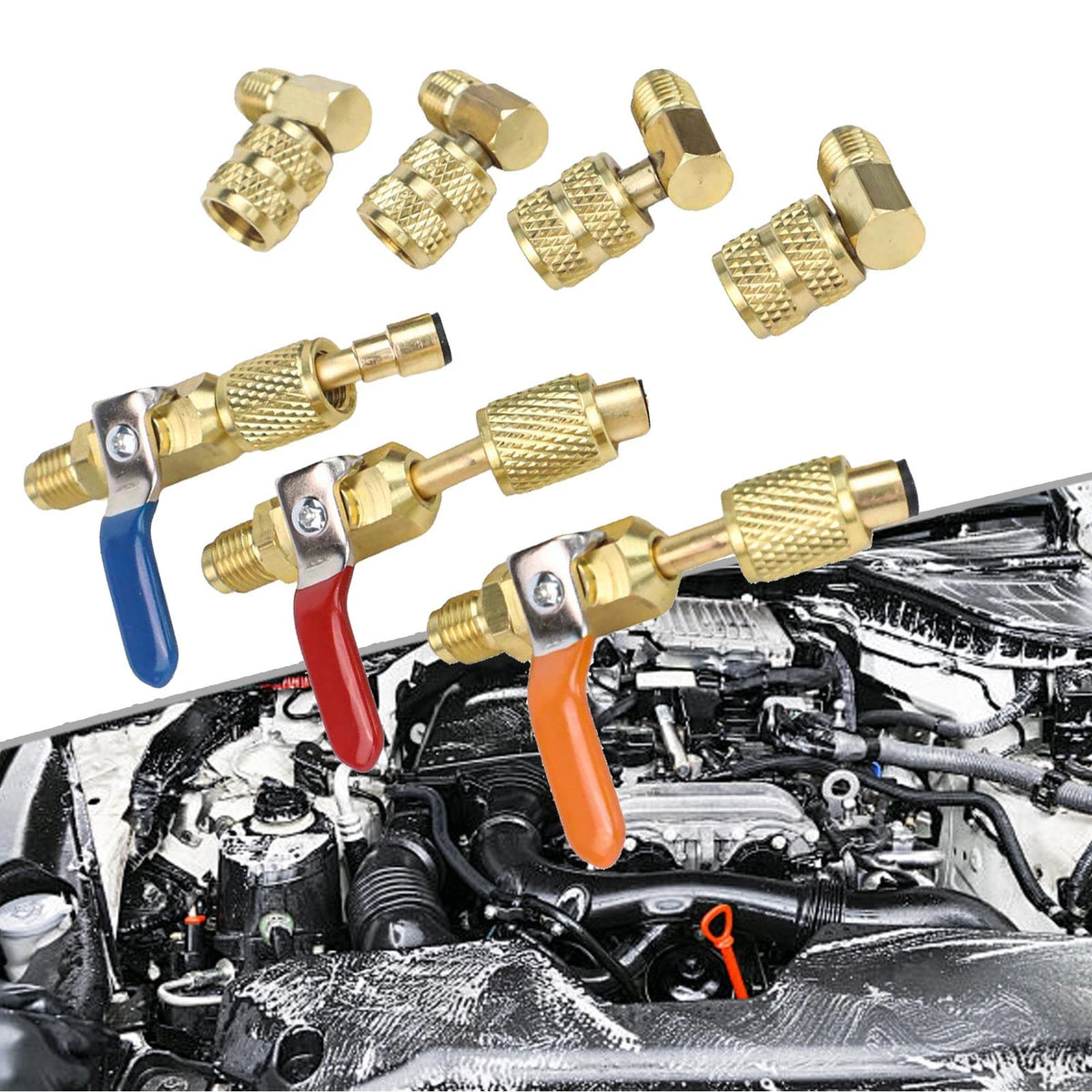 7 Pcs Air Conditioning Compact Ball Valve Set for R134A R410A