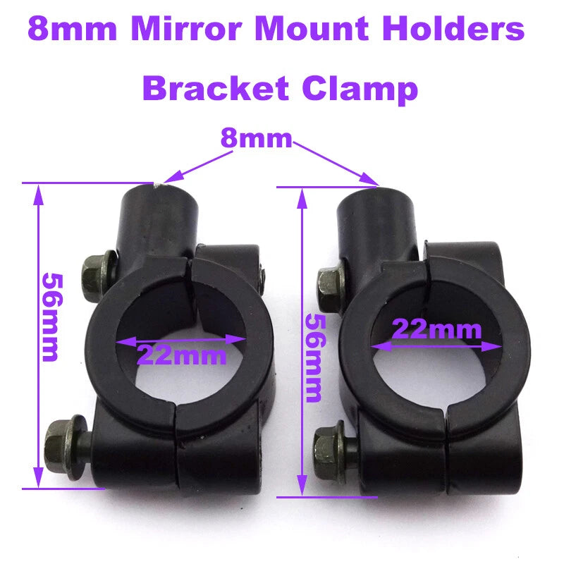 8mm Mirror Mount Holders Clamp for ATV Quad (22mm Handlebar)