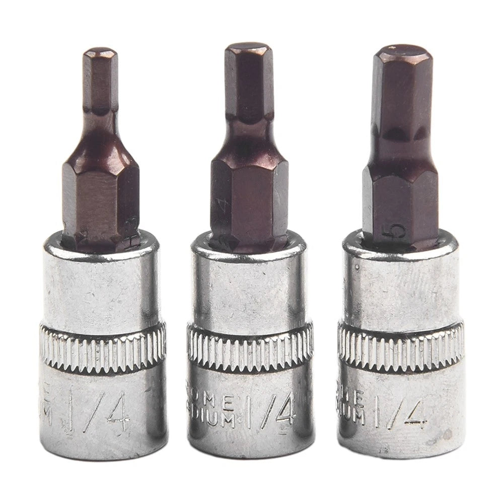 Set of 3 Drive Socket Screwdriver Bits 1/4 Inch for