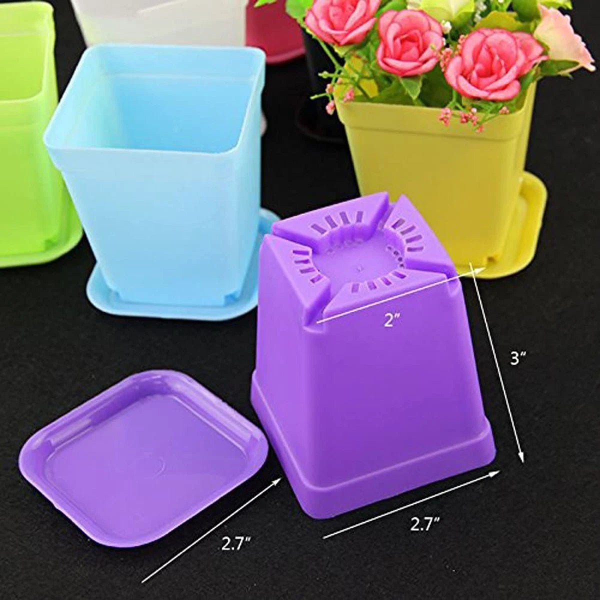 12PCS Mini Square Plant Flower Pot with Trays for Indoor Gardening
