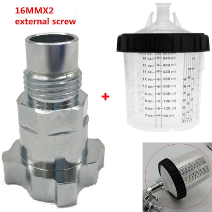 For Auto Spray Gun Connector Pot M16x2 External Thread Adapter & 600ML Paint Cup