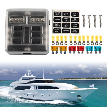 6-Way Fuse Box Holder for Marine (LED Warning Light Cover)