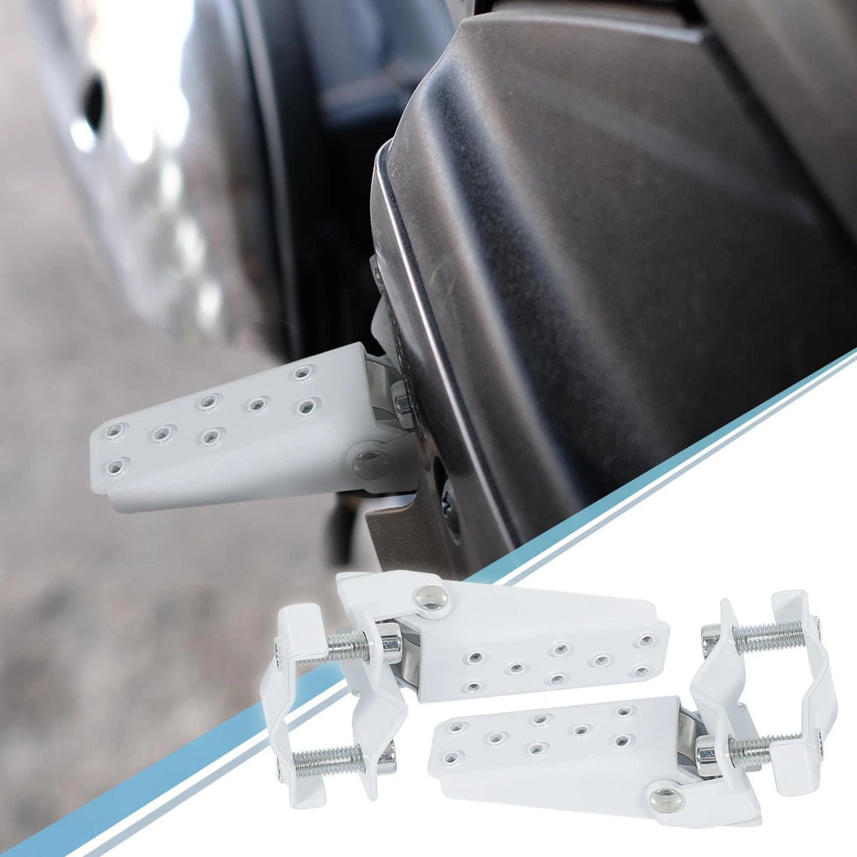 Rearset Fold Footrest Footpegs Pair 8mm Stainless for Motorcycle Bike (White)