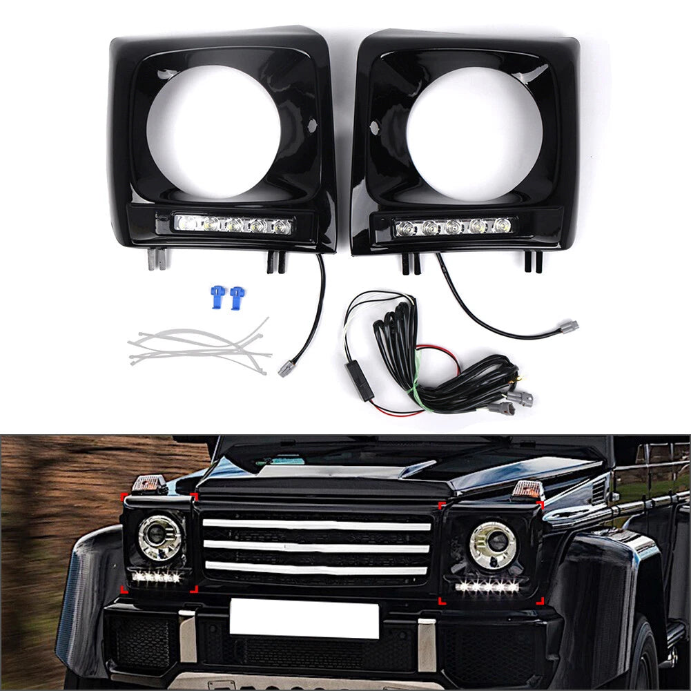 Glossy Black Daytime Running Lights Headlight Bezel For Benz G-Class W463 90-18