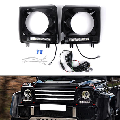 Glossy Black Daytime Running Lights Headlight Bezel For Benz G-Class W463 90-18