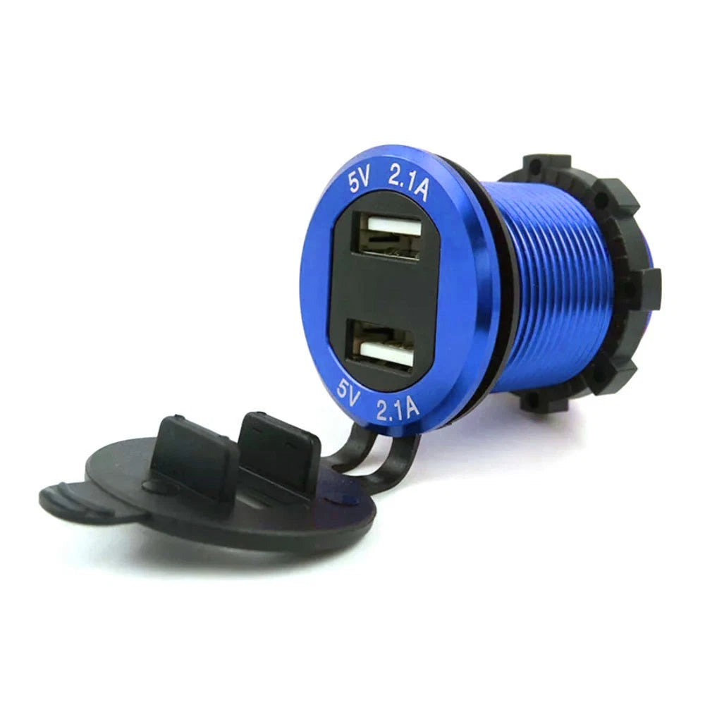Dual USB 4.2A Car Charger With 60cm Line Cigarette Lighter Socket 12-24V Blue