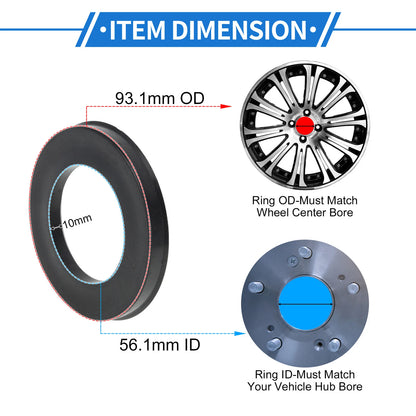 Set of 4 Wheel Hub Centric Rings for Car (93.1mm to 56.1mm) Black Polycarbonate