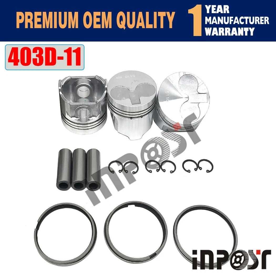 Set of 3 Pistons with Rings for Perkins 403D-11 Engine STD